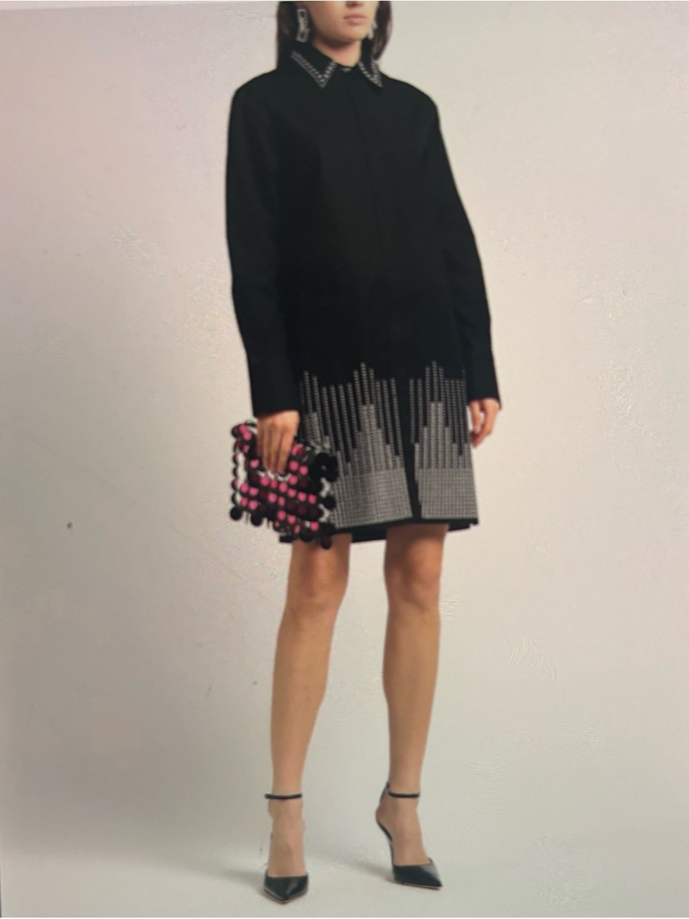 Paco Rabanne NWOT Button-Down Shirt Dress with Silver Stud Embellishment